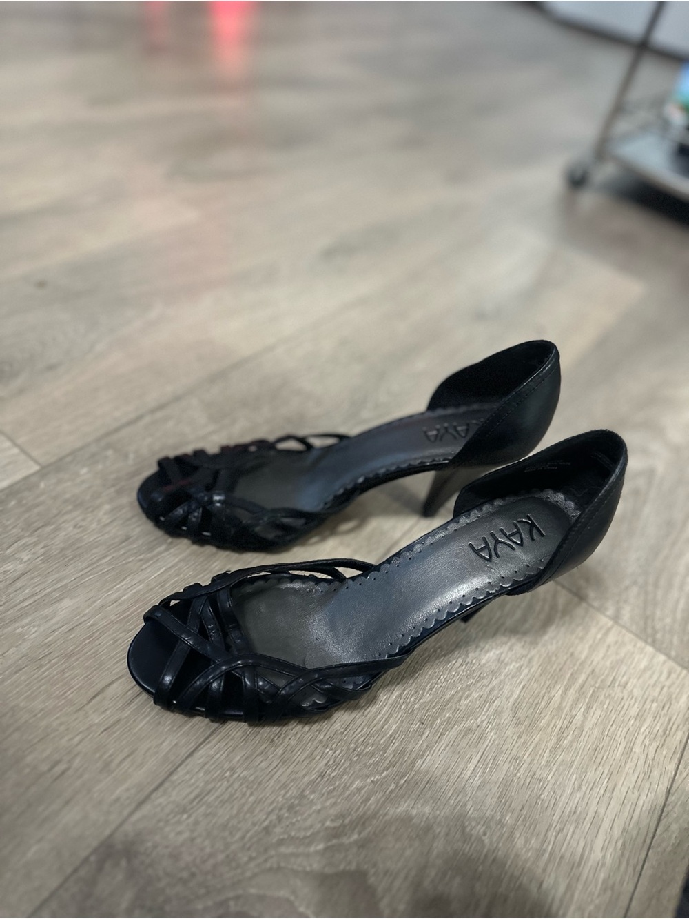 Kaya Black leather Strappy D'Orsay Heels